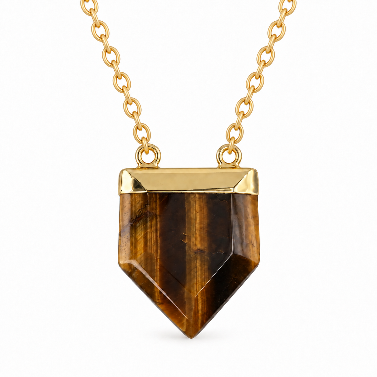 Tiger Eye Gilded Pentagon Necklace