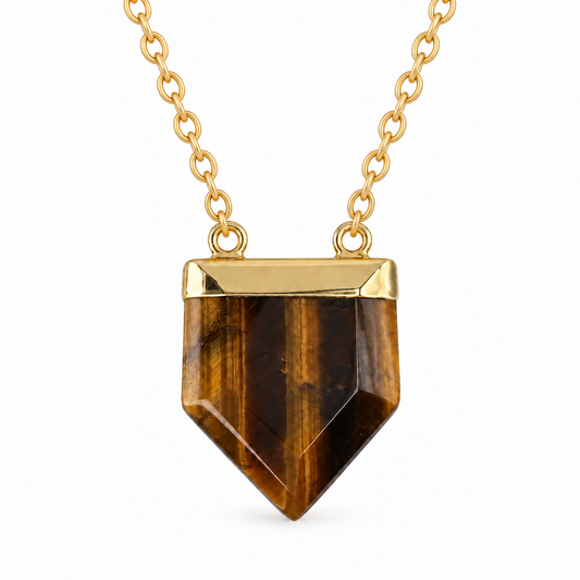 Tiger Eye Gilded Pentagon Necklace