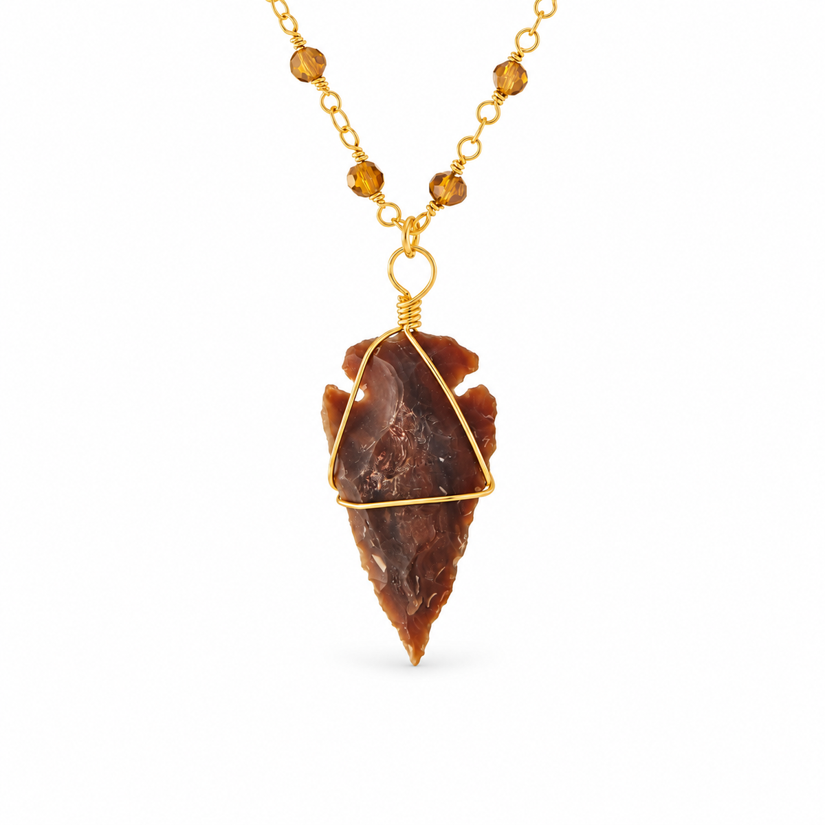 Organic Small Arrowhead Beaded Necklace — approved Western Default Title shiny gold product photo — 19280s