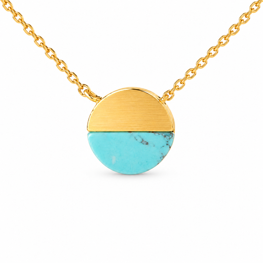 Half Satin Semiprecious Disk Necklace — approved Western Default Title shiny gold product photo — 19622