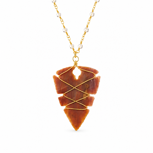 Organic Carved Criss Cross Jasper Arrowhead Beaded Necklace — approved Western Default Title shiny gold product photo — 19820l