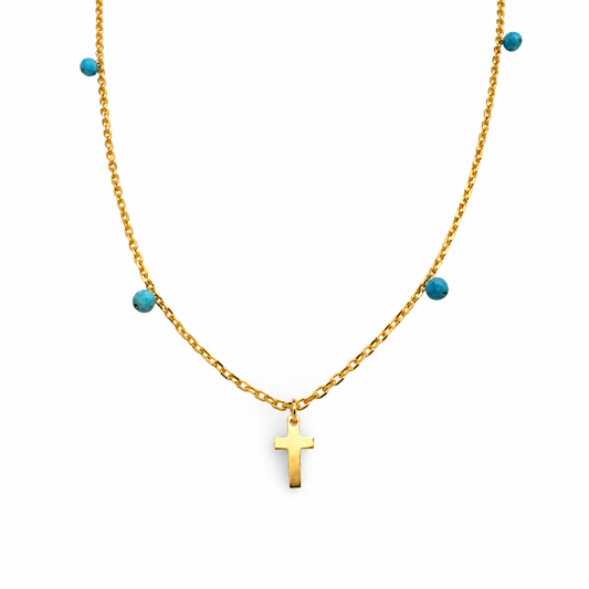 Cross and Bead Semi-Precious Station Necklace — approved Western Default Title shiny gold product photo — 20811