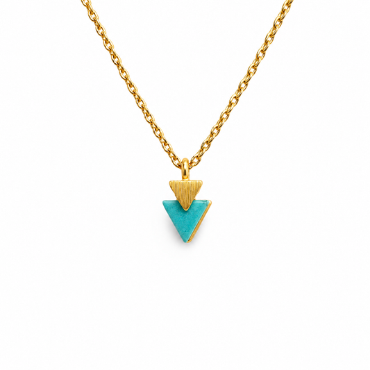Half Satin Double Semiprecious Triangle Necklace — approved Western Default Title shiny gold product photo — 21106