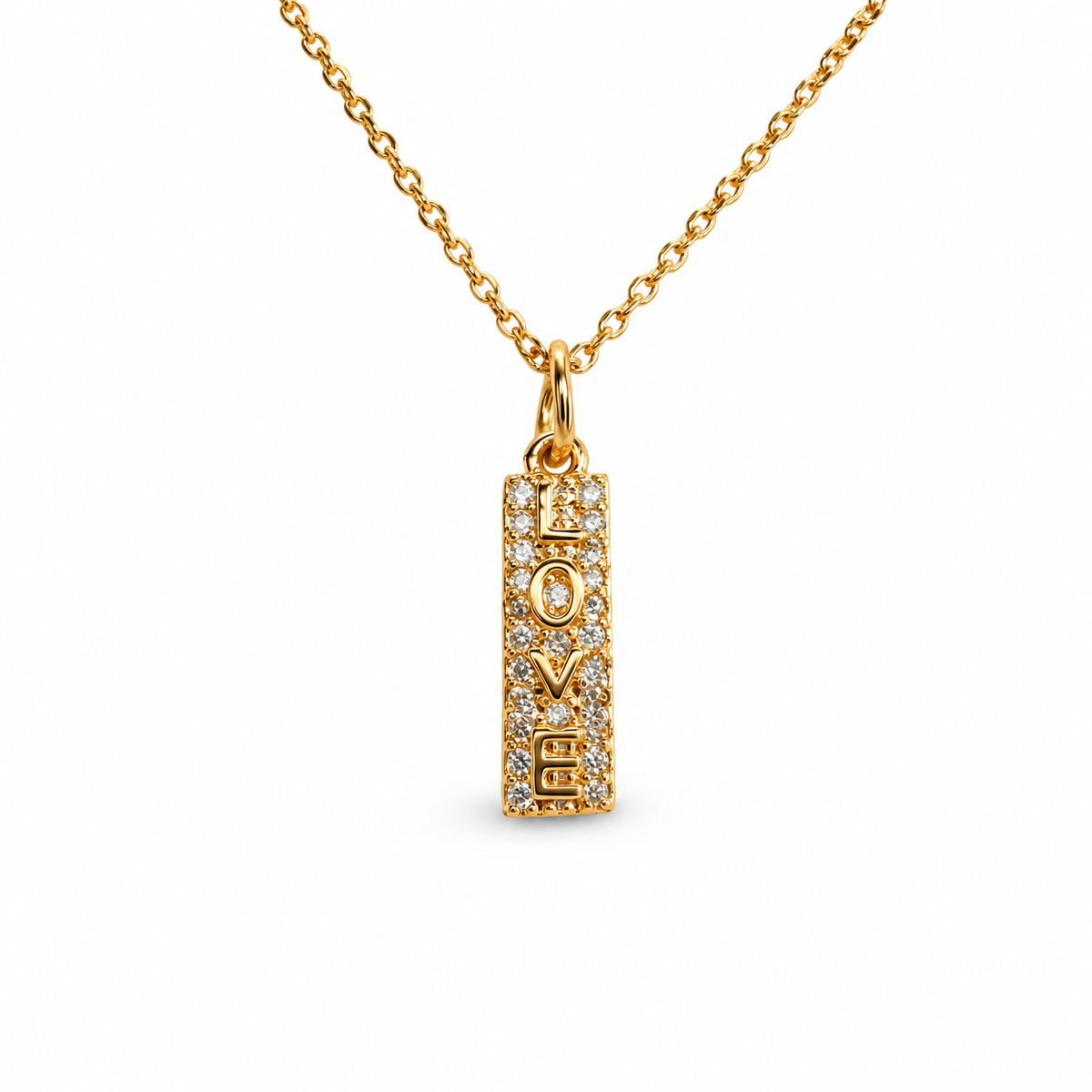 Small Pave Vertical Love Tag Necklace — approved Hearts collection luxury white background product photo