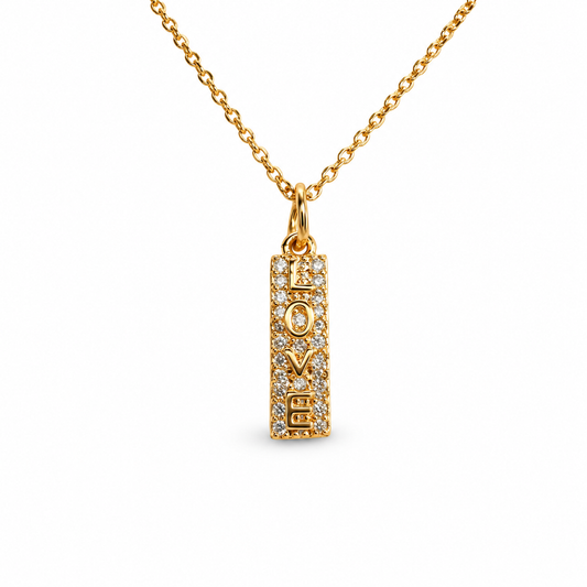 Small Pave Vertical Love Tag Necklace — approved Hearts collection luxury white background product photo