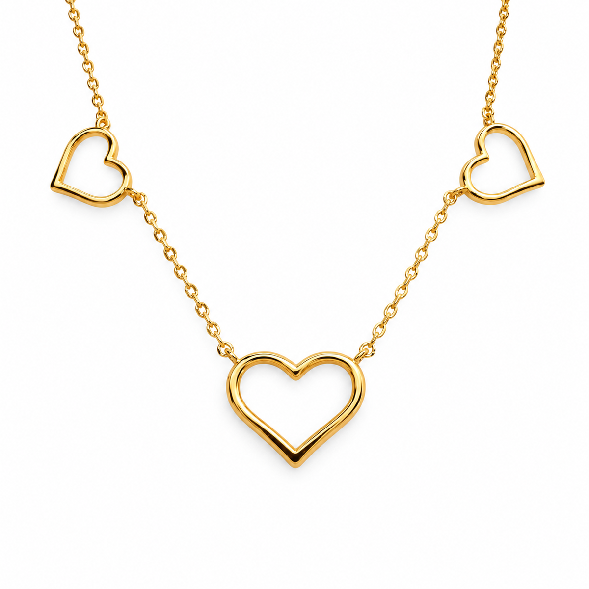 Triple Heart Outline Station Necklace — approved Hearts collection luxury white background product photo