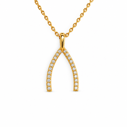 Medium Pave Wishbone Necklace — approved Western Default Title shiny gold product photo — 21719