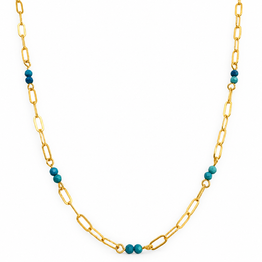 Double Station Beaded Paperclip Chain Necklace — approved Western Default Title shiny gold product photo — 21722