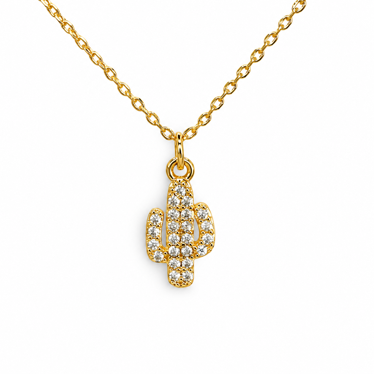 Small Pave Cactus Necklace — approved Western Default Title shiny gold product photo — 21780