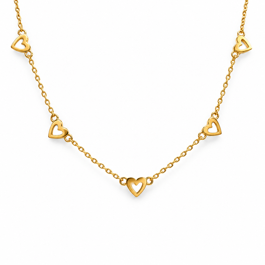 Mini Heart Outline Station Necklace — approved Hearts collection luxury white background product photo