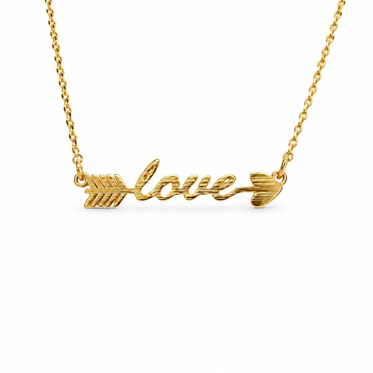 Etched Love Arrow Festoon Necklace — approved Hearts collection luxury white background product photo