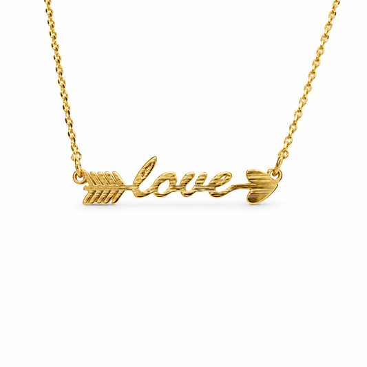 Etched Love Arrow Festoon Necklace — approved Hearts collection luxury white background product photo