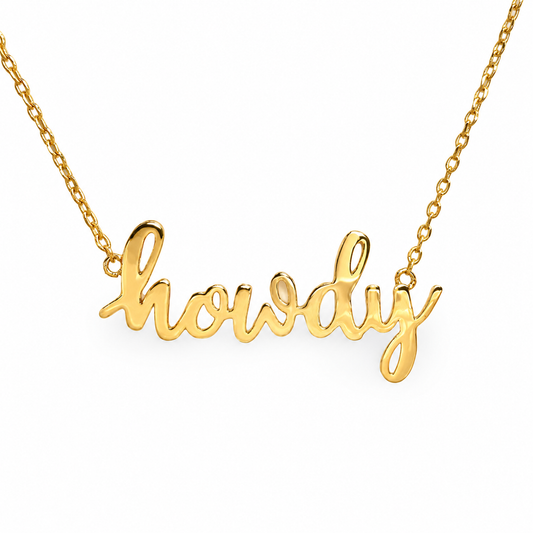 Glossy Cursive Howdy Necklace — approved Western Default Title shiny gold product photo — 22237