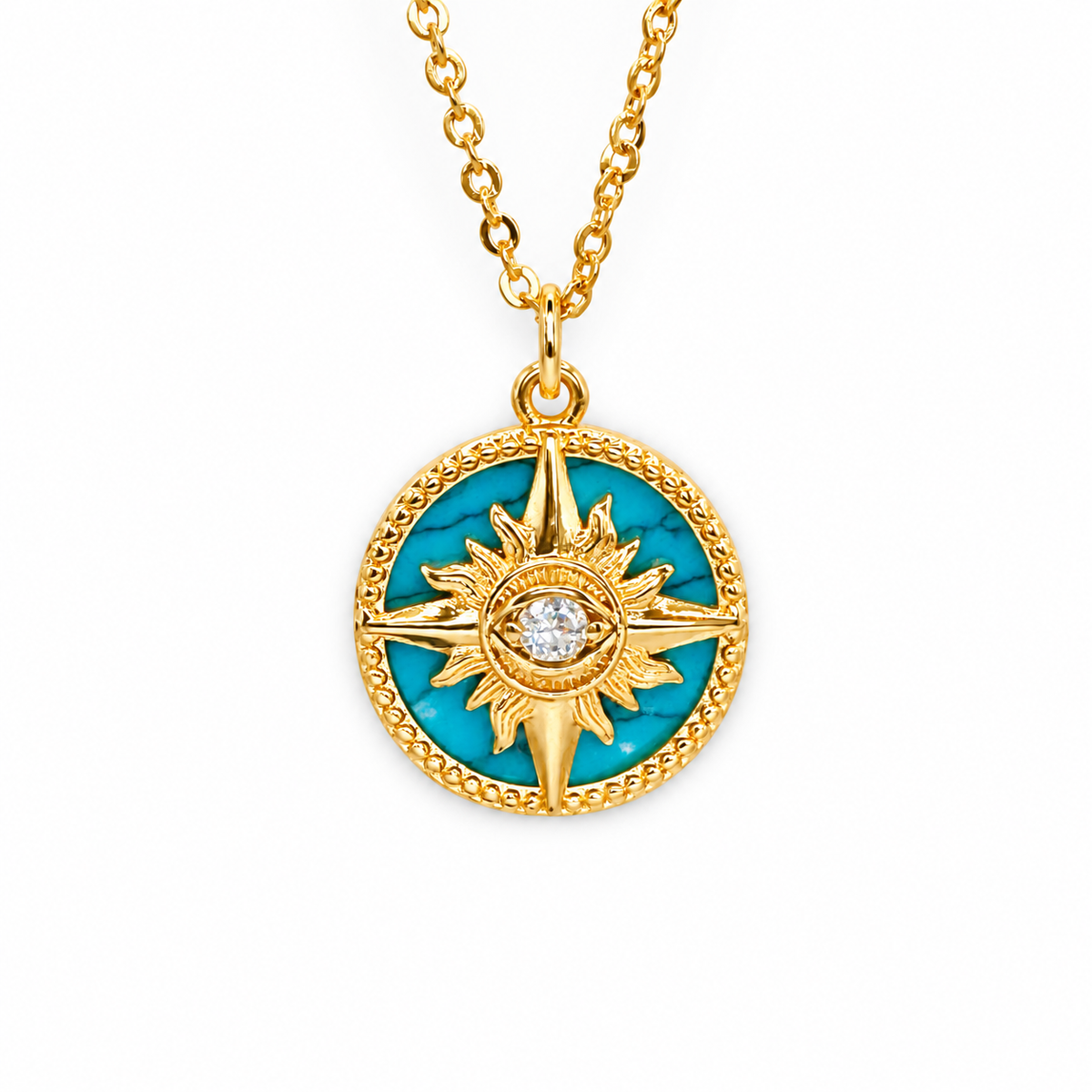 Turquoise Northstar Sun CZ Evil Eye Necklace — approved Western Default Title shiny gold product photo — 22399