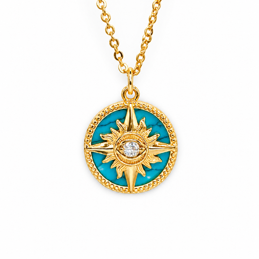 Turquoise Northstar Sun CZ Evil Eye Necklace — approved Western Default Title shiny gold product photo — 22399