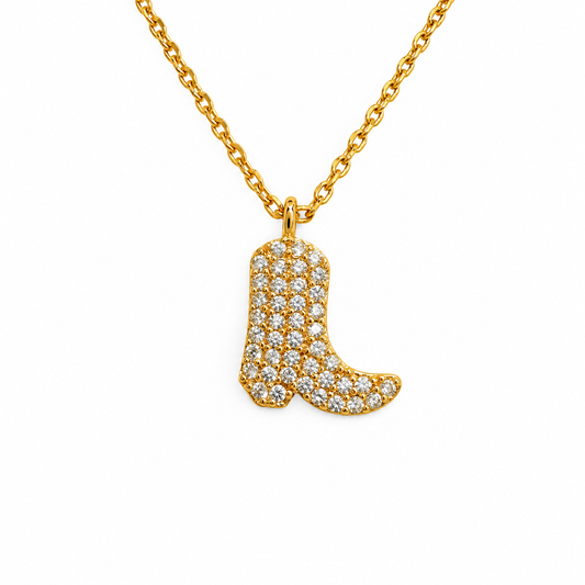 Small Flat Pave Boot Necklace — approved Western Default Title shiny gold product photo — 22478