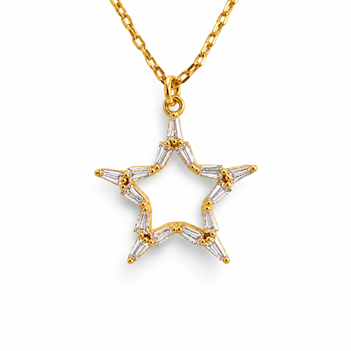 Baguette CZ Star Outline Necklace — approved Western Default Title shiny gold product photo — 22634