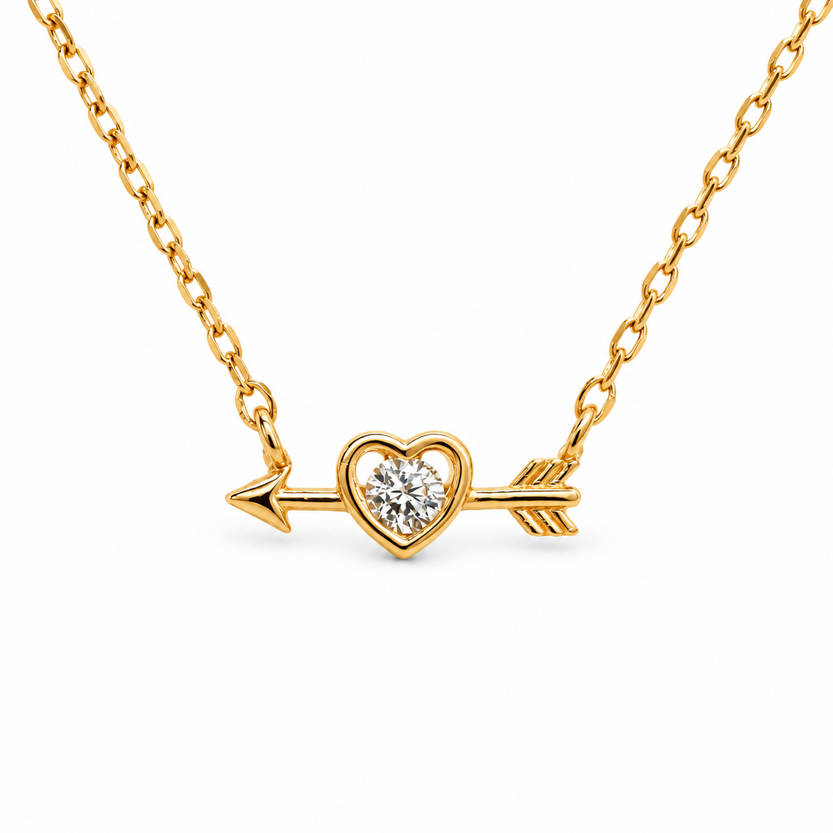 Small CZ Bezel Festoon Heart Arrow Necklace — approved Hearts collection luxury white background product photo