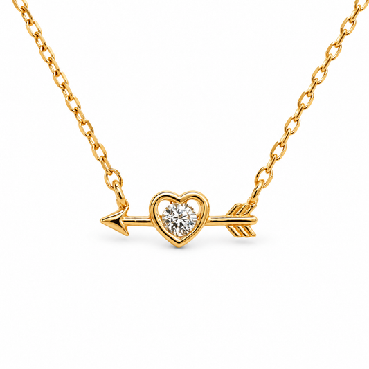 Small CZ Bezel Festoon Heart Arrow Necklace — approved Hearts collection luxury white background product photo