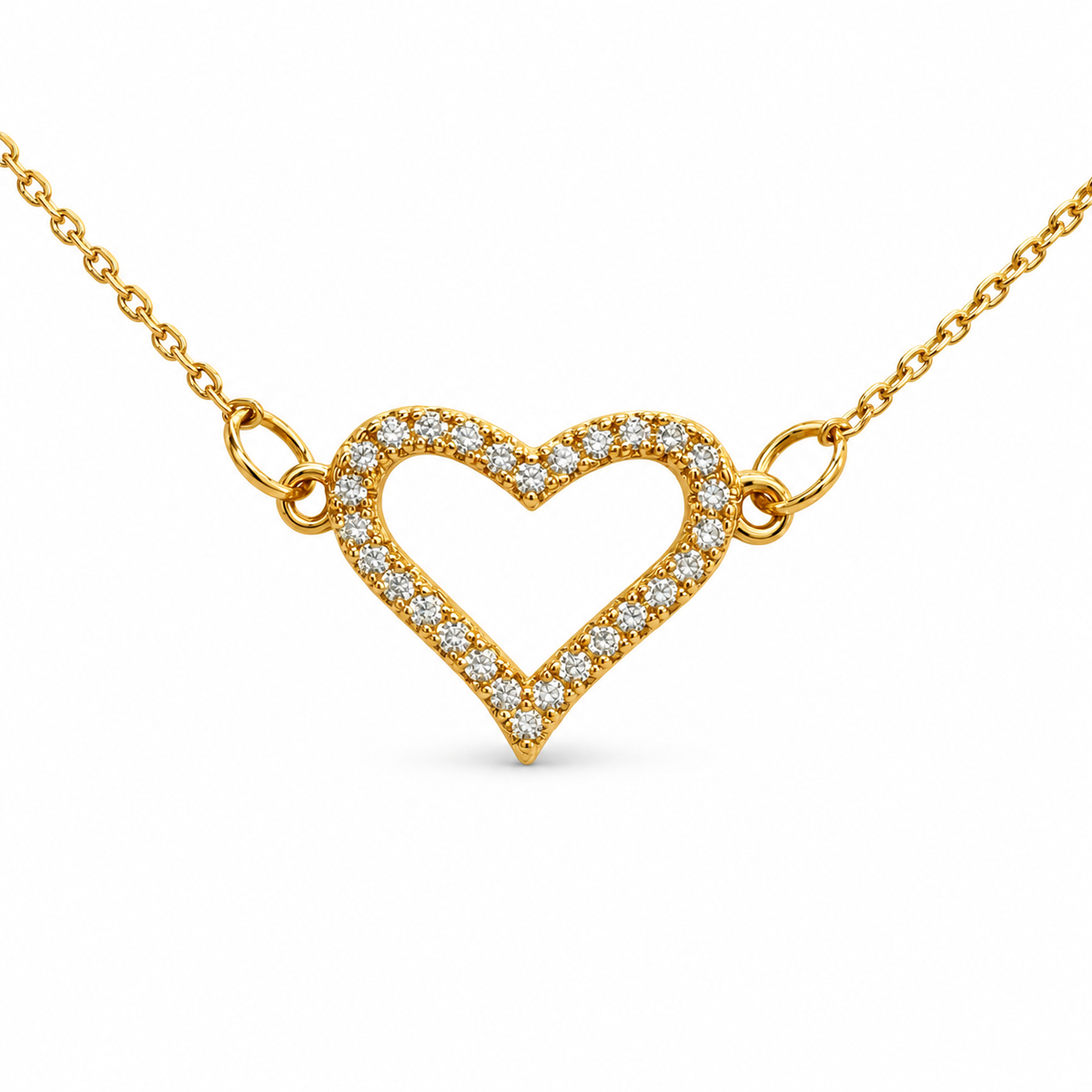 Fine Pave Festoon Outline Heart Necklace — approved Hearts collection luxury white background product photo