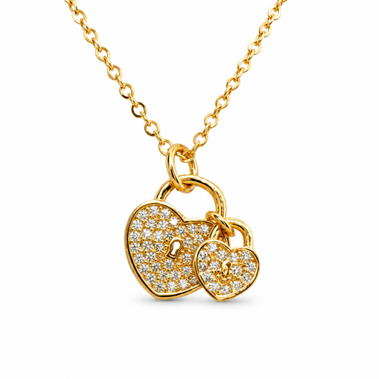 CZ Micropave Double Heart Padlock Necklace — approved Hearts collection luxury white background product photo