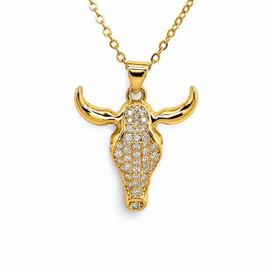 Small Pave CZ Steerhead Necklace — approved Western Default Title shiny gold product photo — 23021
