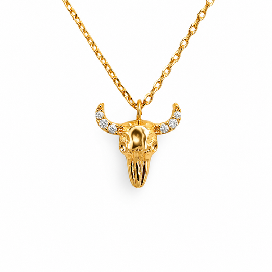 Small Pave Horn Steerhead Necklace — approved Western Default Title shiny gold product photo — 23068