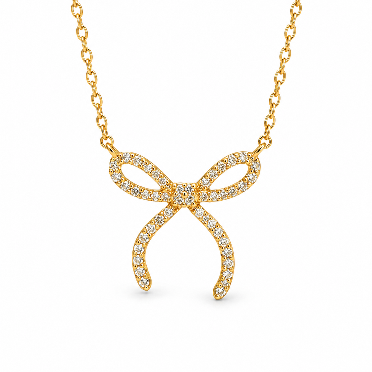 Delicate Pave Festoon Bow Necklace — luxury white background product photo