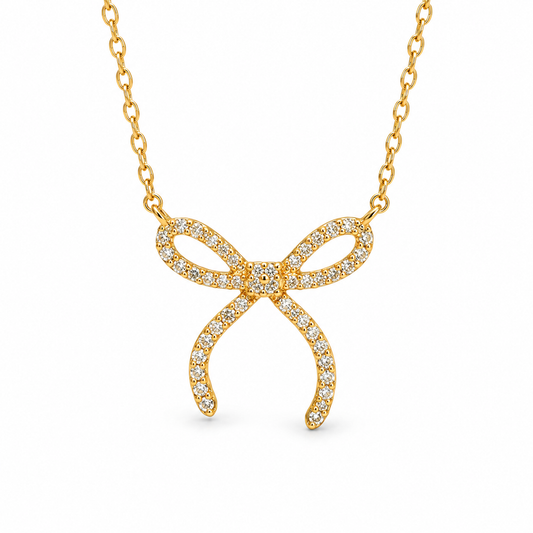 Delicate Pave Festoon Bow Necklace — luxury white background product photo