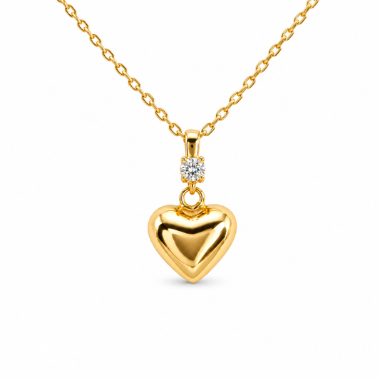 Small Gloss Puffy Heart & CZ Accent Necklace — approved Hearts collection luxury white background product photo