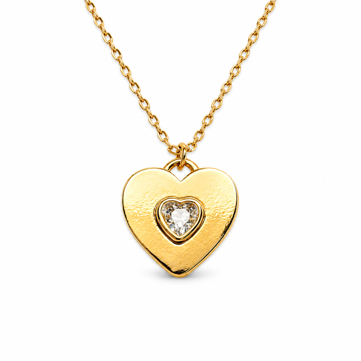Small Gloss CZ Bezel Heart Center Necklace — approved Hearts collection luxury white background product photo
