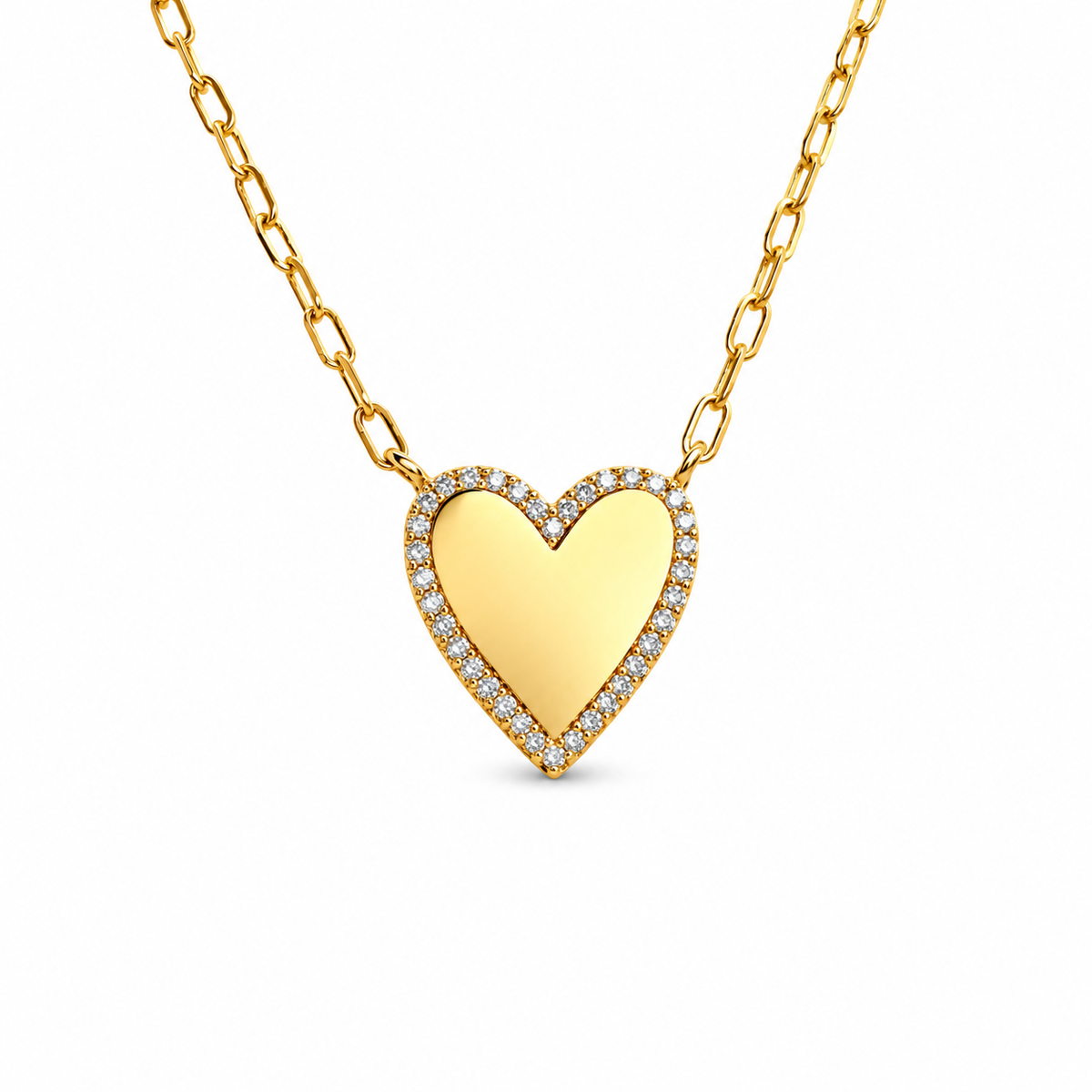 Pave Frame Gloss Heart Paperclip Chain Necklace — approved Hearts collection luxury white background product photo