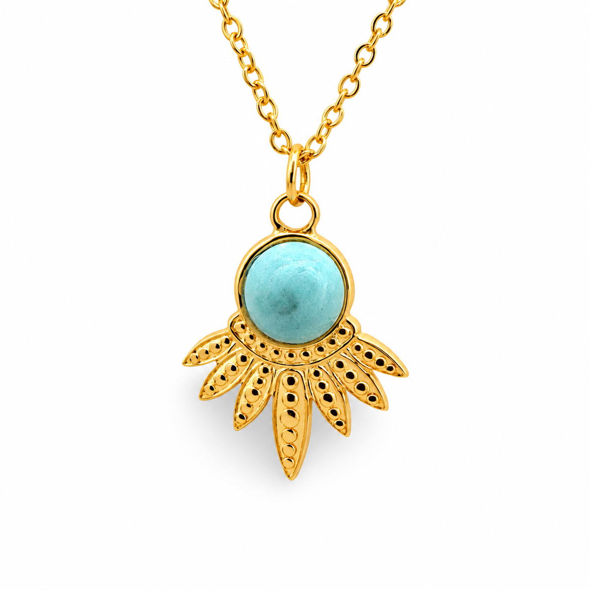 Turquoise Cabochon Feather Necklace — approved Western Default Title shiny gold product photo — 23392