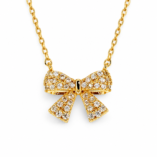 Small Pave Festoon Bow Necklace — luxury white background product photo
