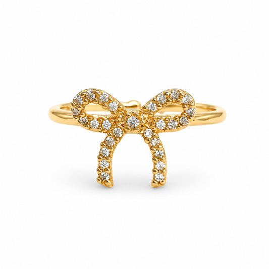 Dainty Pave Bow Ring — luxury white background product photo