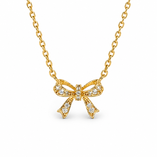Mini Pave Festoon Bow Necklace — luxury white background product photo