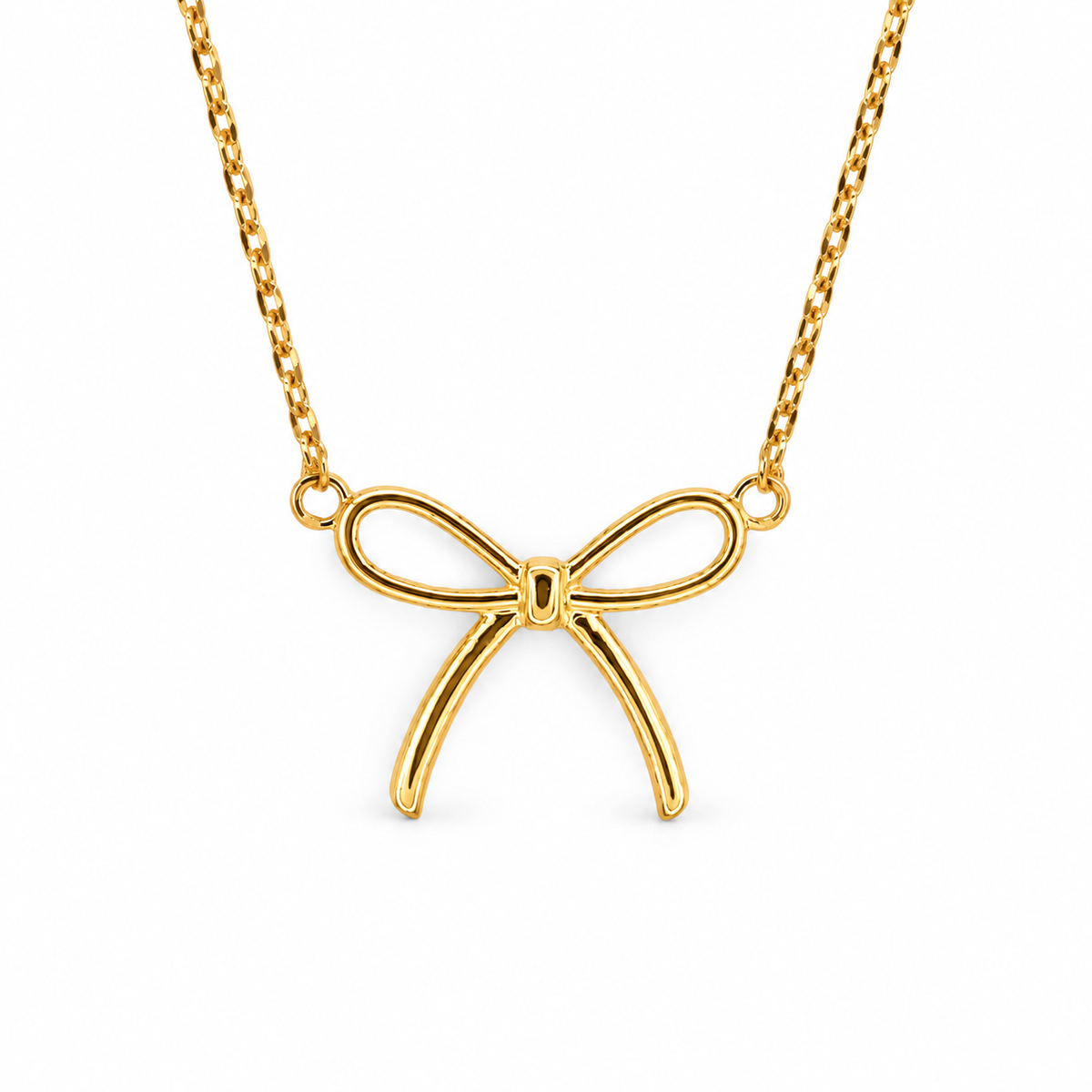 Thin Tight Gloss Festoon Bow Necklace — luxury white background product photo