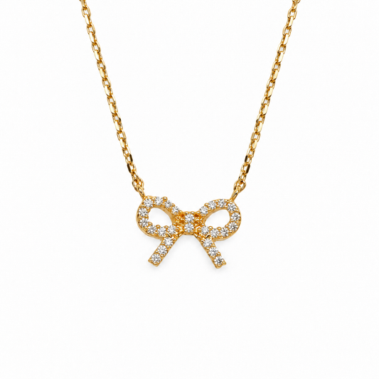 Dainty Pave Bow Festoon Necklace — luxury white background product photo