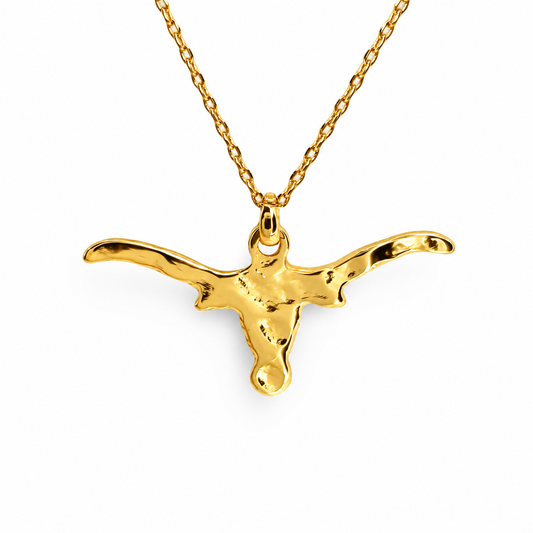 Large Hammered Steerhead Necklace — approved Western Default Title shiny gold product photo — 23645