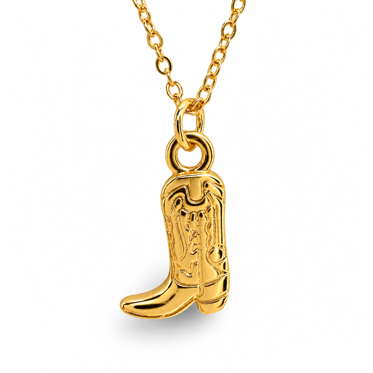 Glossy Decorative Etched Boot Necklace — approved Western Default Title shiny gold product photo — 23688