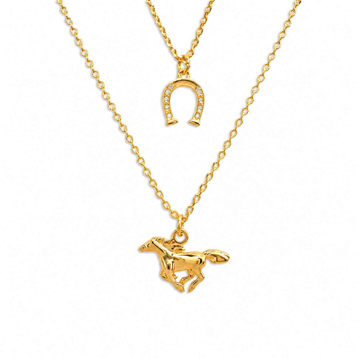 Horseshoe & Horse Double Layer Necklace — approved Western Default Title shiny gold product photo — 23757