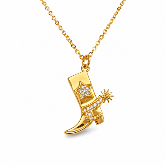 Boot CZ Pave Star and Spur Necklace — approved Western Default Title shiny gold product photo — 23874