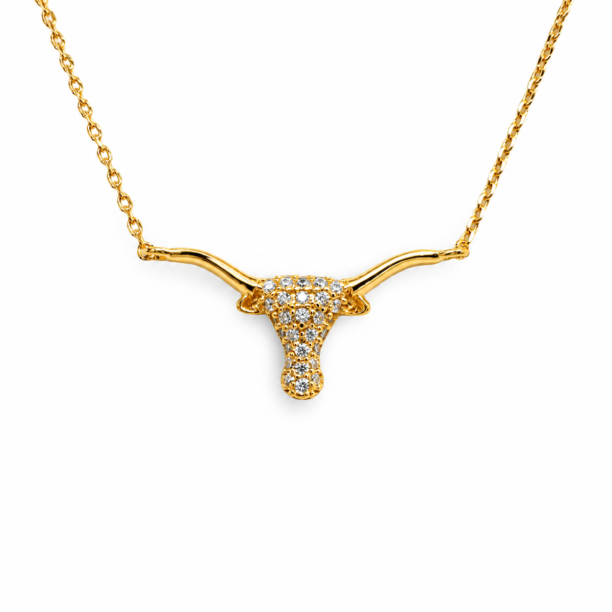 Wide Pave CZ Steerhead Necklace — approved Western Default Title shiny gold product photo — 23880