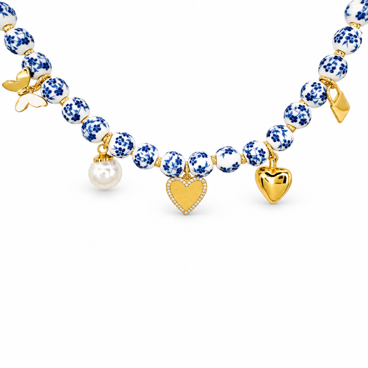 Hearts & Butterfly Chinoiserie Beaded Necklace — approved Hearts collection luxury white background product photo