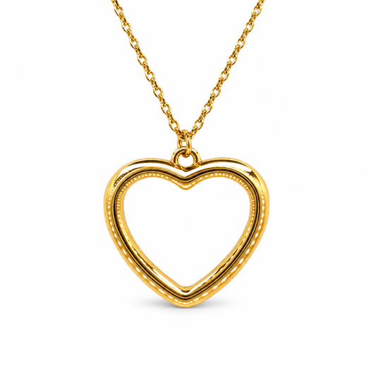 Medium Glossy Heart Outline Necklace — approved Hearts collection luxury white background product photo