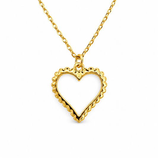Small Scalloped Heart Outline Necklace — approved Hearts collection luxury white background product photo