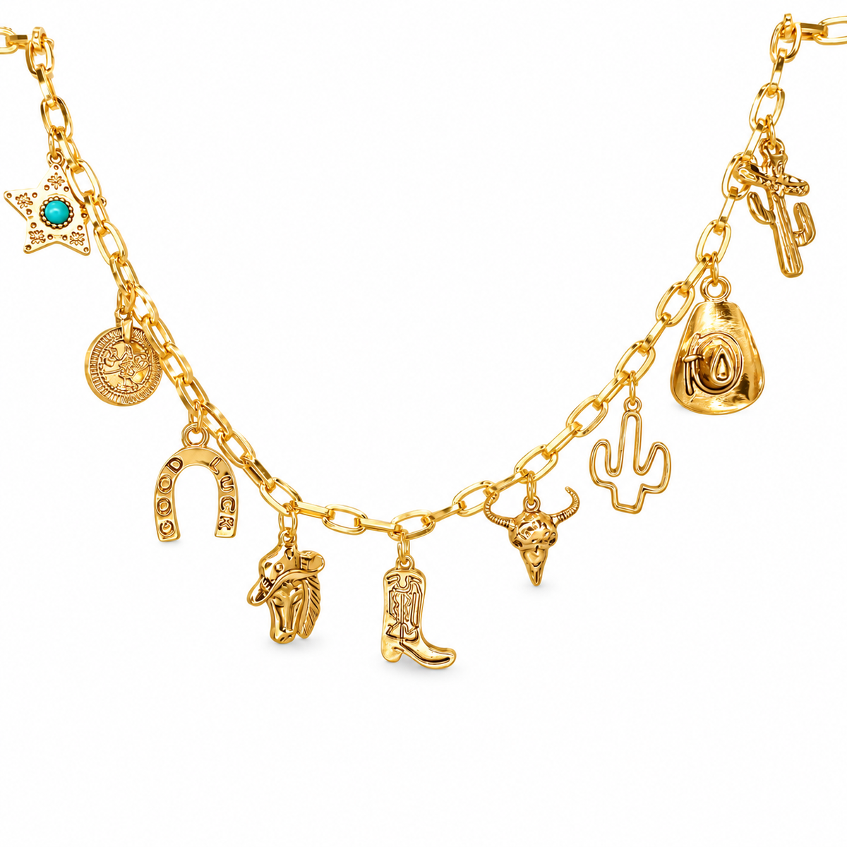 Gold Lone Star Western Charm Station Necklace — approved Western Default Title shiny gold product photo — 24088