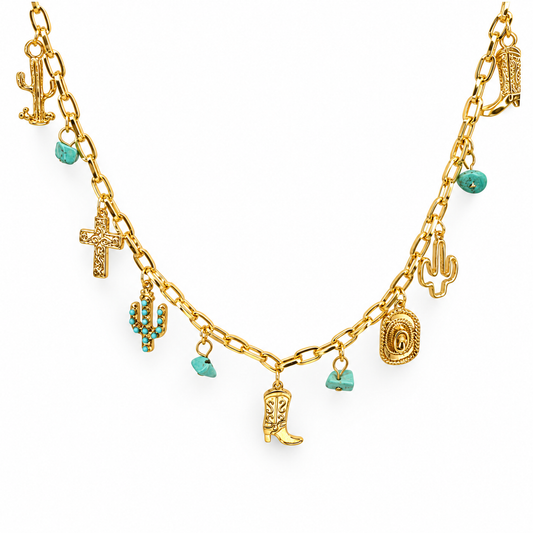 Turquoise Chips & Western Charm Station Necklace — approved Western Default Title shiny gold product photo — 24091
