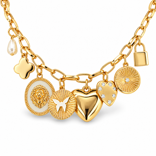 Lion & Hearts Charm Necklace — approved Hearts collection luxury white background product photo