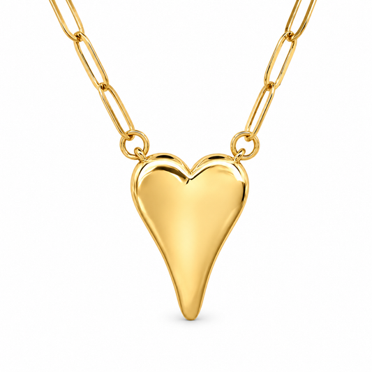 Medium Glossy Elongated Festoon Heart Paperclip Chain Necklace — approved Hearts collection luxury white background product photo